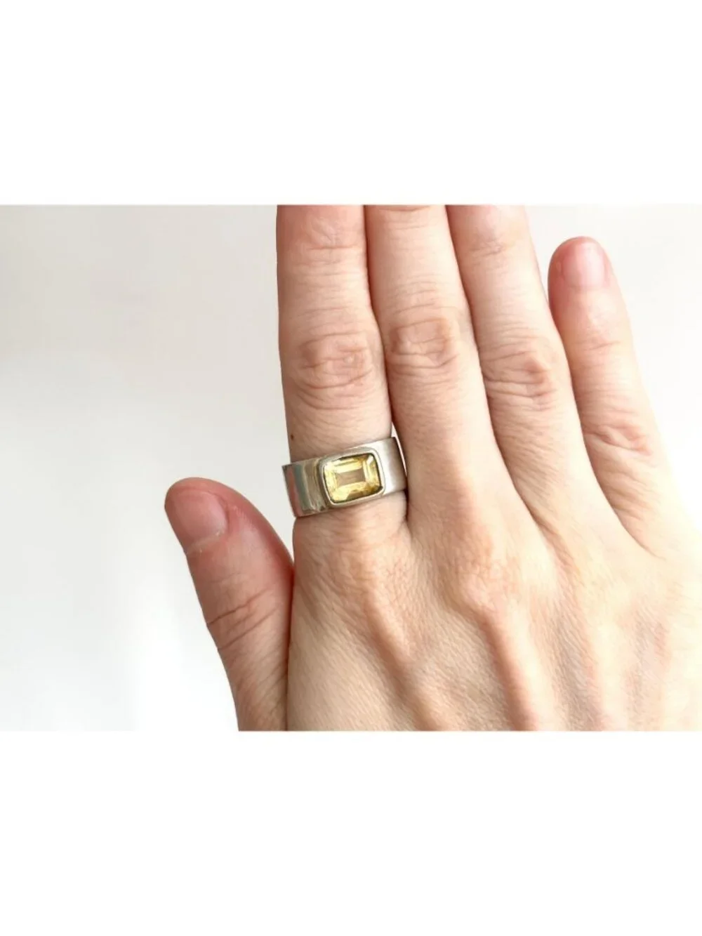 Citrine Semi Precious Gemstone Sterling Silver 925 Vintage Ring - sz 9.75